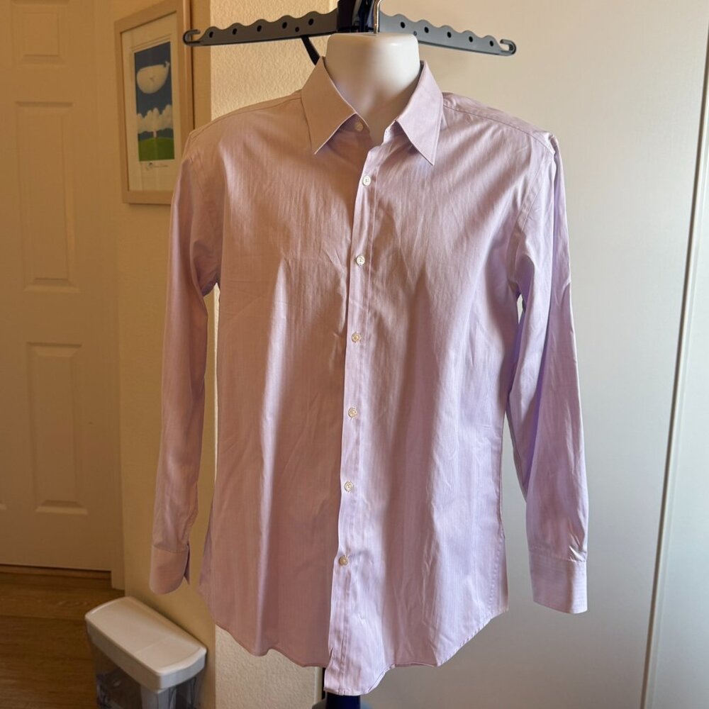Hugo Boss Slim Fit 16 32/33 Large L Purple Pink Mens Dress Shirt